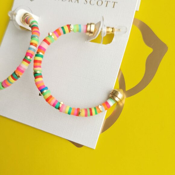 Kendra Scott Reece Gold Neon Mix Small Hoop Earrings fashion - Picture 3 of 3